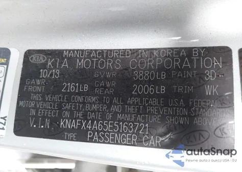 2014 Kia Forte Lx z USA, uszkodzony, nr VIN KNAFX4A65E5163721